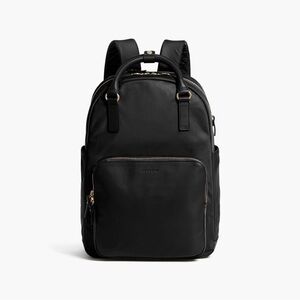 Lo & Sons Rowledge Backpack: Black Exterior / Gold Hardware / Camel Interior